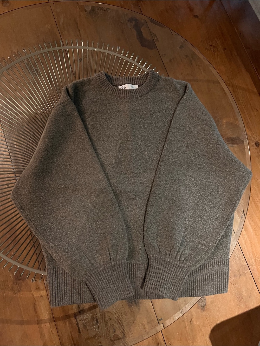 ZARA Gray Crewneck Wool Blend Sweater